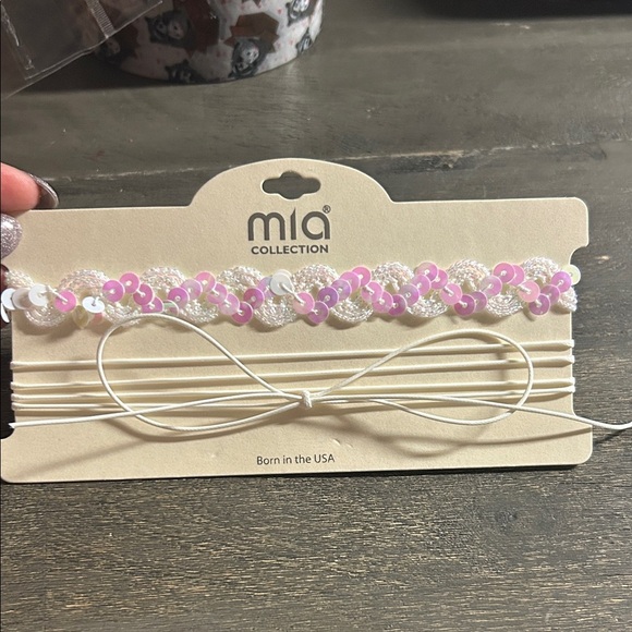 MIA COLLECTION Pink and White Sequin choker & elastic tie choker - Picture 1 of 3